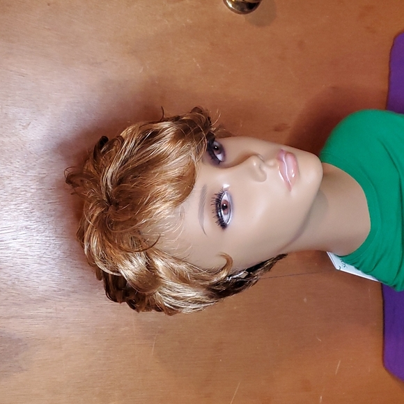 Short Light Brown / Blonde Curly Wig - Picture 2 of 5